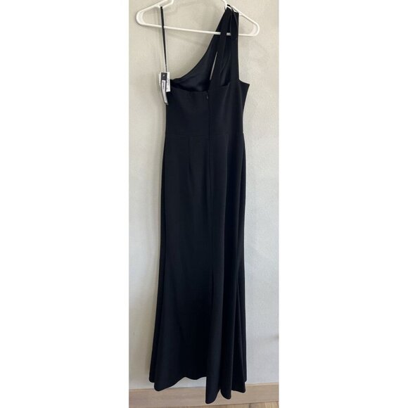 $248 XSCAPE Womens Black Gown One Sleeve Off Shoulder Maxi Evening Dress 4 - Picture 5 of 6